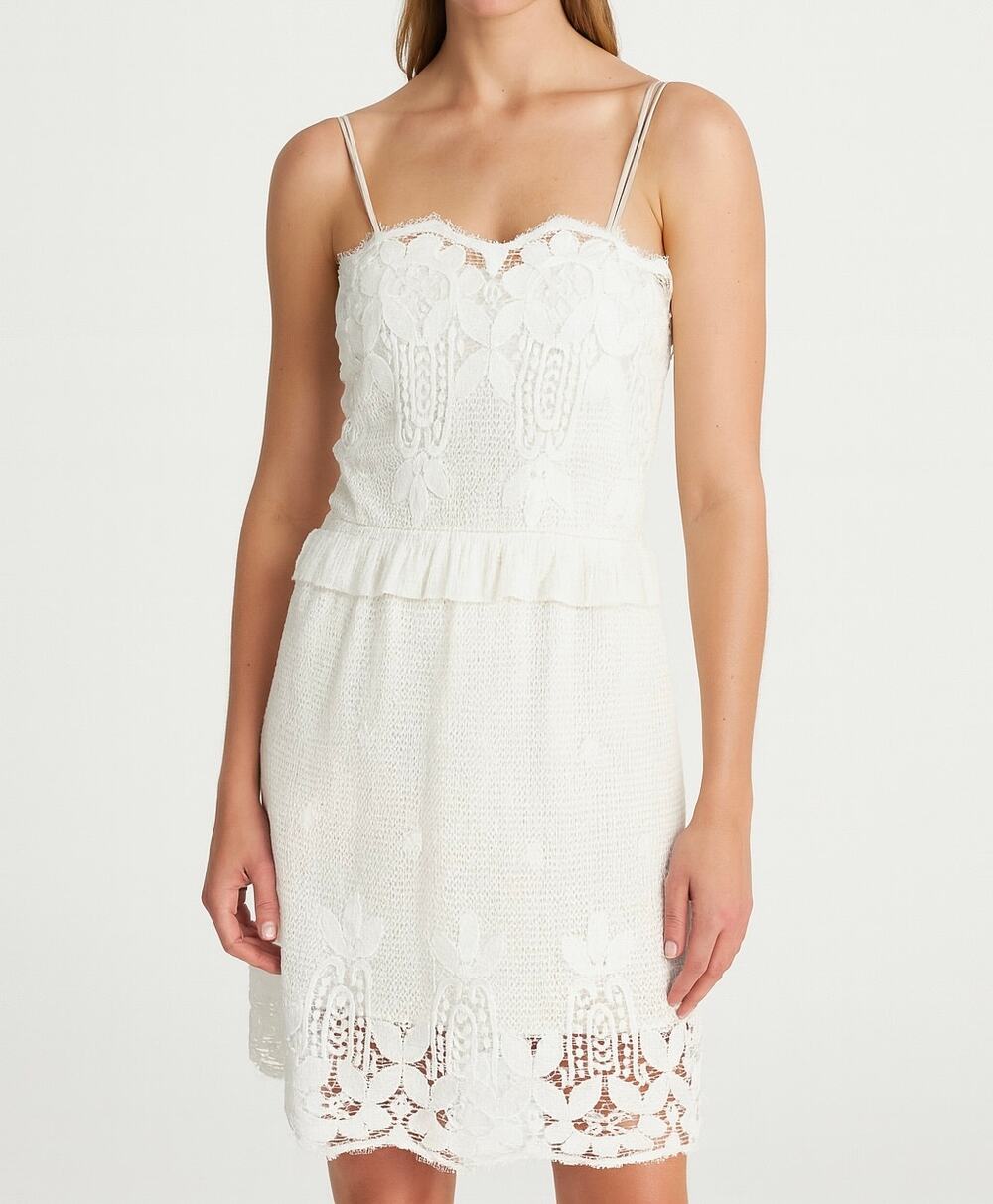 Miguelina Stella Scallop Lace Sheath Dress Floral Ruffle Knee Length Cottagecore